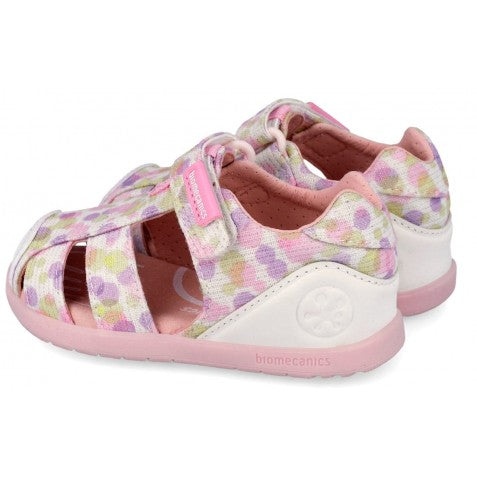 Biomecanics sandale fete din panza BAREFOOT 19-26 Lurex Blanco cu buline