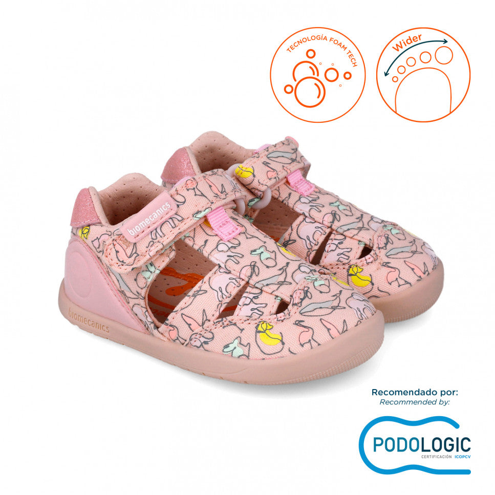 Biomecanics sandale fete din panza Primii Pasi 19-22 Pique Rosa Imagine principală a produsului
