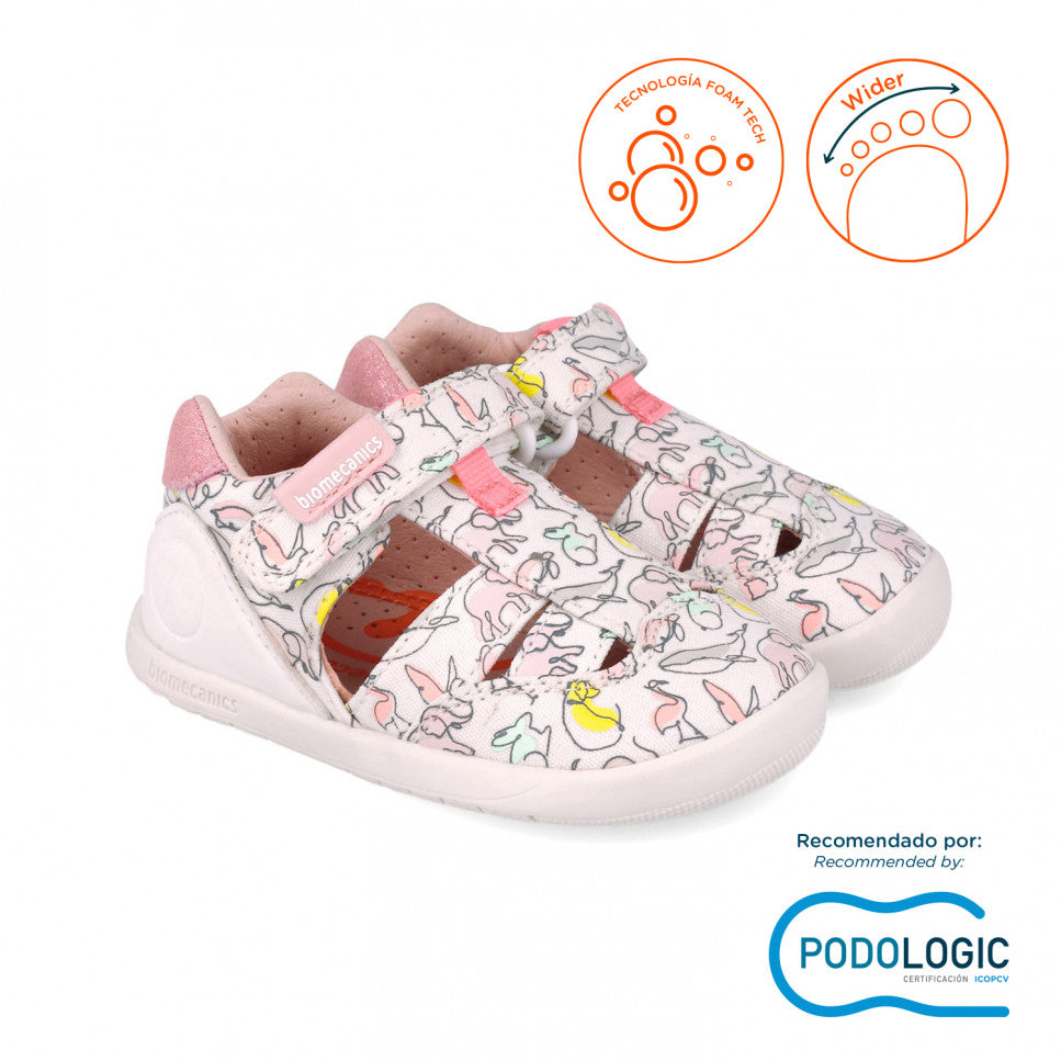 Biomecanics sandale fete din panza Primii Pasi 19-23 Pique Blanco