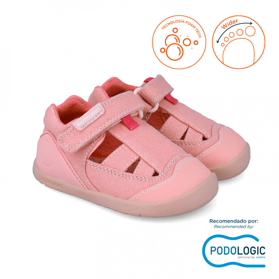 Biomecanics sandale fete din panza Primii Pasi 24-26 Pique Rose Imagine principală a produsului