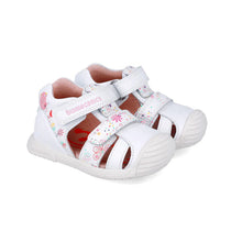 Biomecanics sandale fete Primii pasi 18-24 Napa Blanco cu floricele