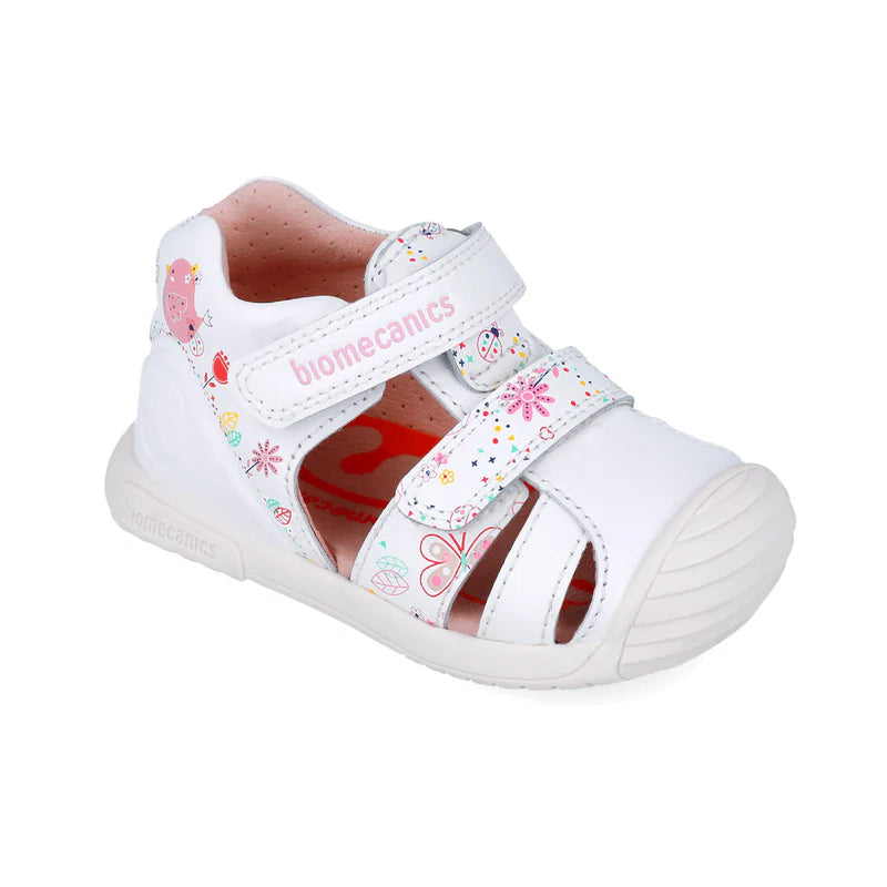 Biomecanics sandale fete Primii pasi 18-24 Napa Blanco cu floricele Imagine secundară a produsului