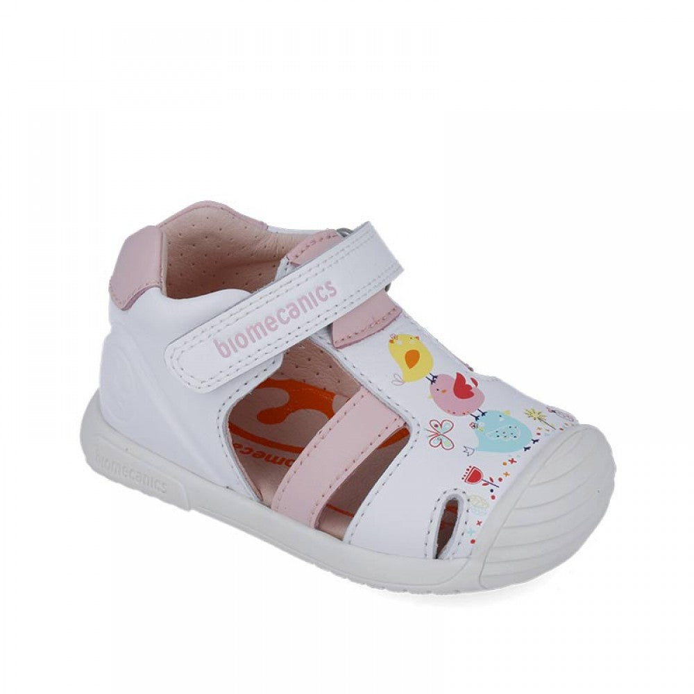 Biomecanics sandale fete Primii pasi 18-24 Napa Blanco cu pasari