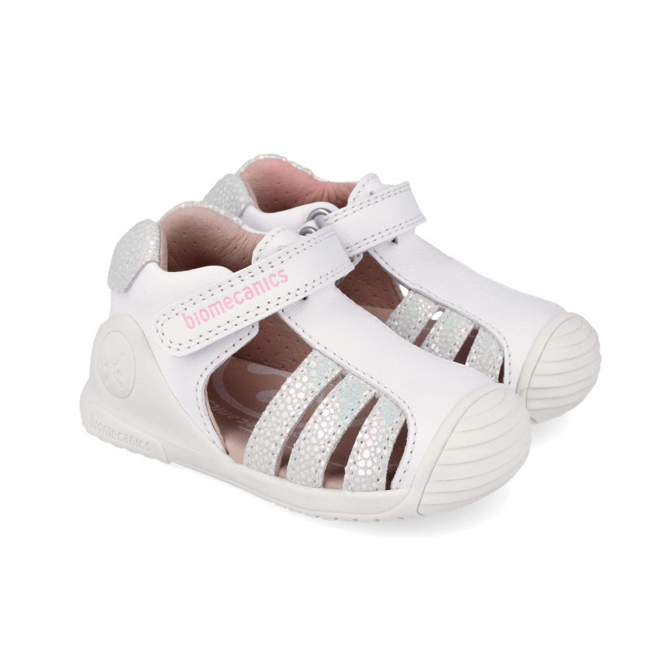 Biomecanics sandale fete Primii Pasi 18-25 Napa Blanco cu picatele