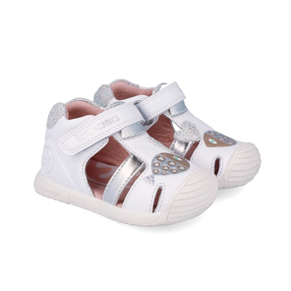 Biomecanics sandale fete Primii Pasi 18-25 Napa Blanco y Plata cu pestisor