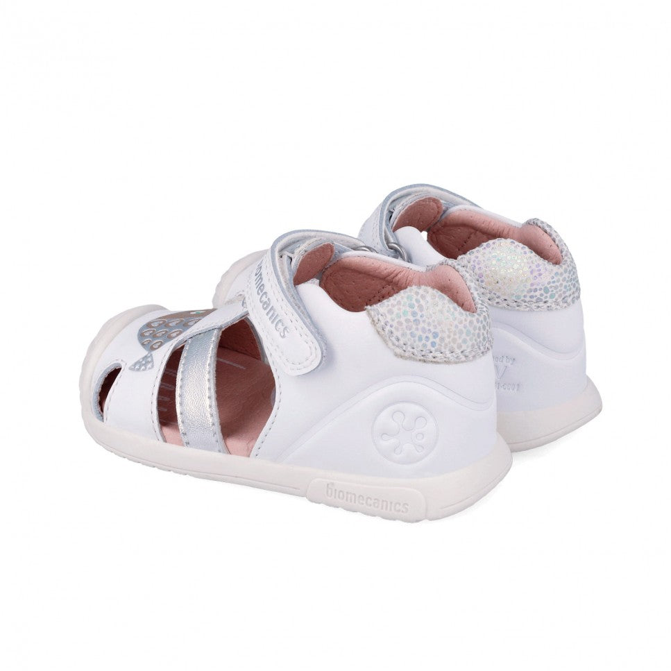 Biomecanics sandale fete Primii Pasi 18-25 Napa Blanco y Plata cu pestisor