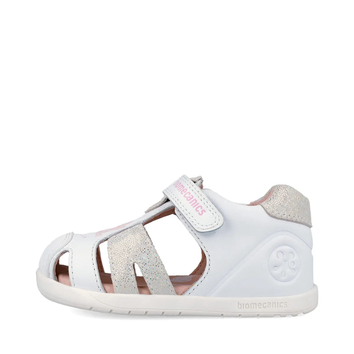 Biomecanics sandale fete Barefoot Primii Pasi cu varf protejat 19-26 Napa Blanco cu catel