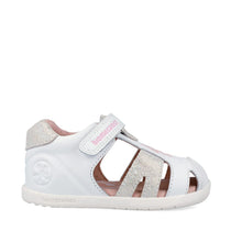Biomecanics sandale fete Barefoot Primii Pasi cu varf protejat 19-26 Napa Blanco cu catel
