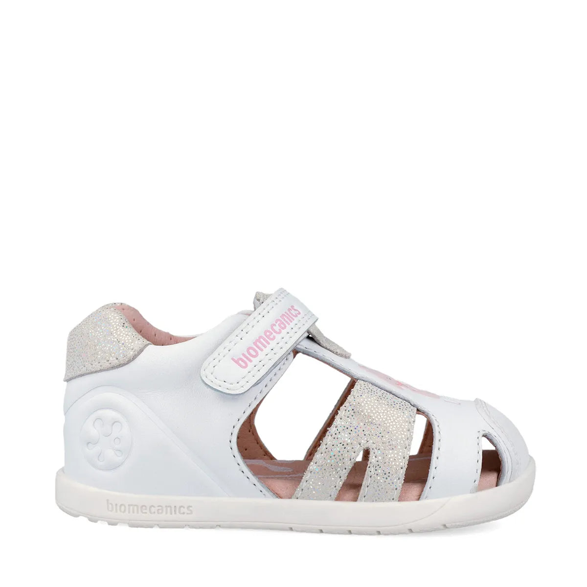 Biomecanics sandale fete Barefoot Primii Pasi cu varf protejat 19-26 Napa Blanco cu catel