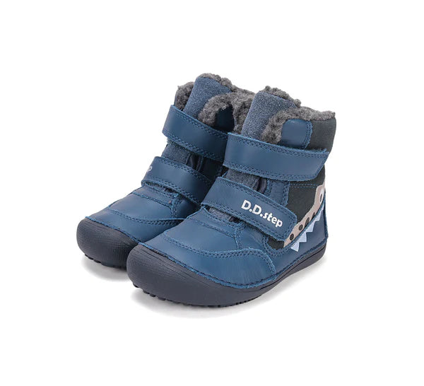 D.D.Step ghete baieti Barefoot captusite 25-30 Bermuda Blue cu crocodil