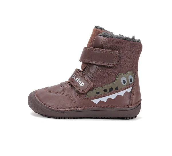 D.D.Step ghete baieti Barefoot captusite 25-30 Chocolate cu crocodil
