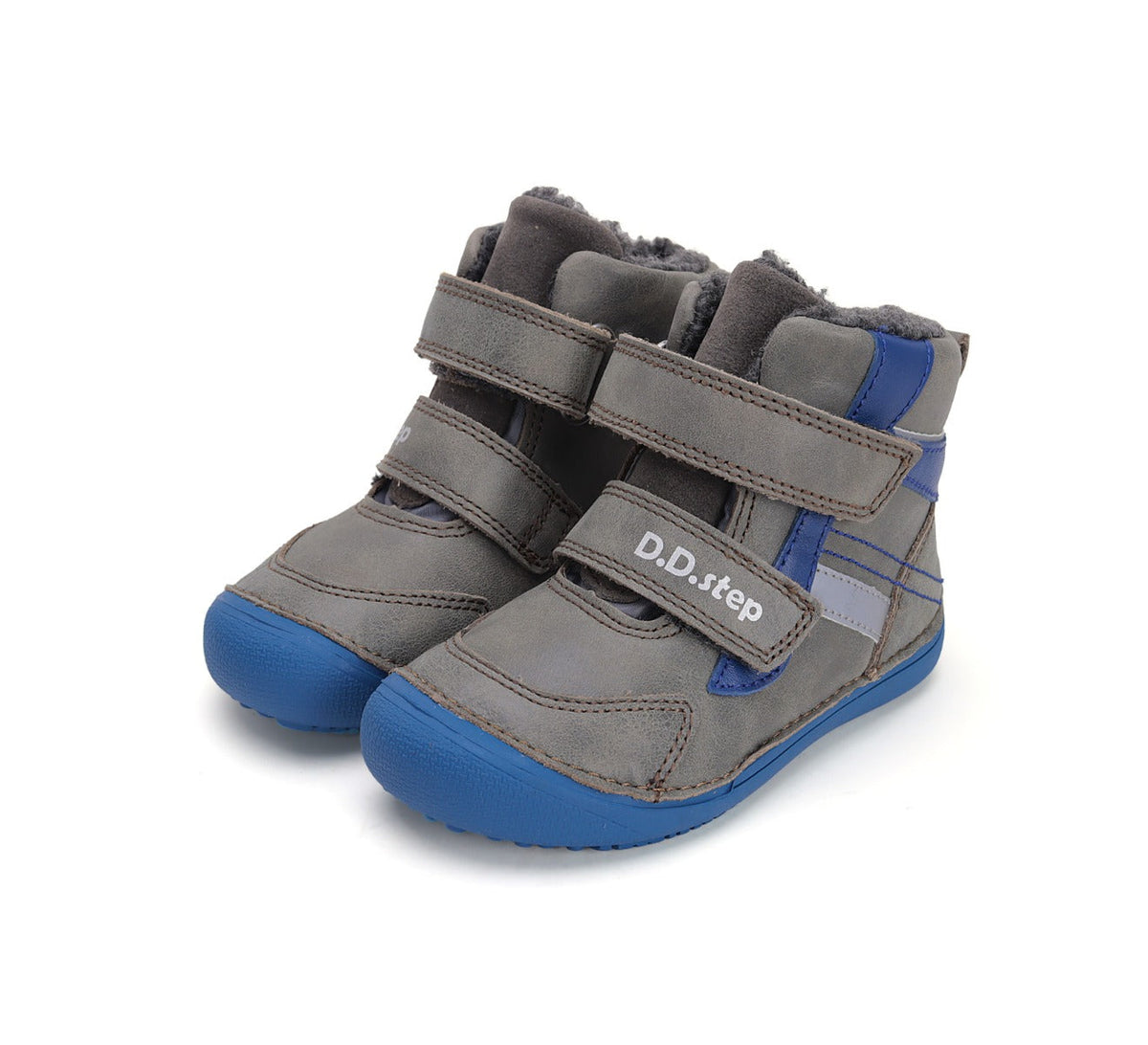 D.D.Step ghete baieti Barefoot captusite 25-30 Dark Grey cu albastru
