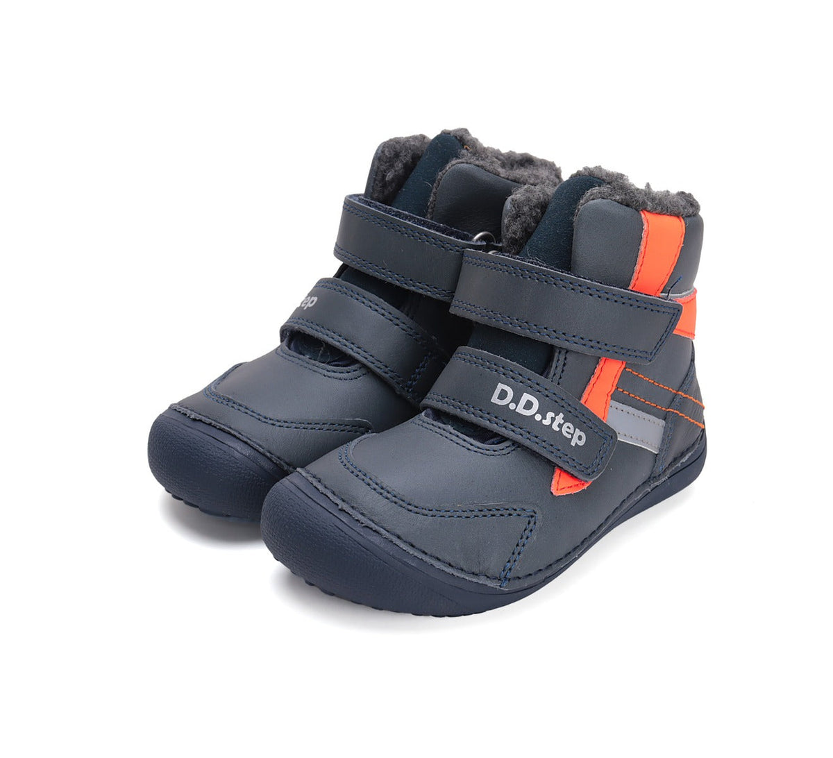 D.D.Step ghete baieti Barefoot captusite 31-36 Royal Blue cu portocaliu
