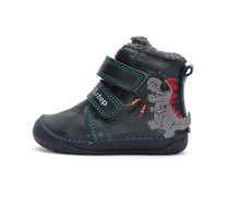 D.D.Step ghete baieti Barefoot imblanite 20-25 Emerald cu dino