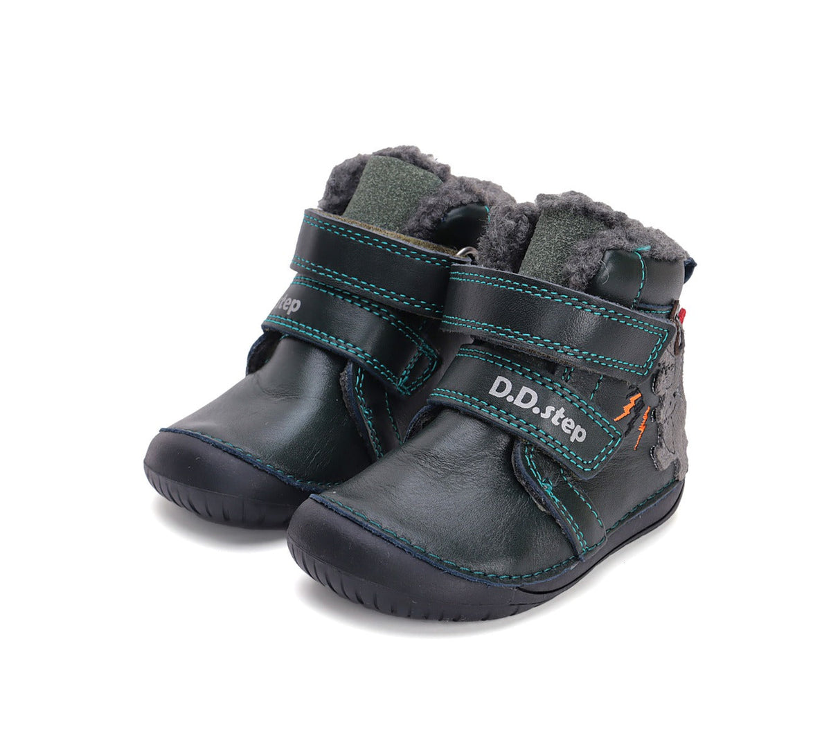 D.D.Step ghete baieti Barefoot imblanite 20-25 Emerald cu dino
