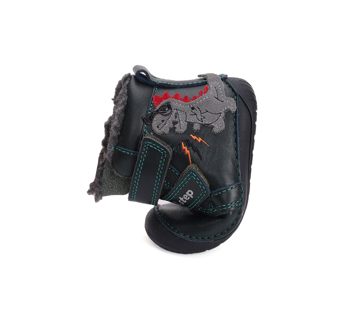 D.D.Step ghete baieti Barefoot imblanite 20-25 Emerald cu dino