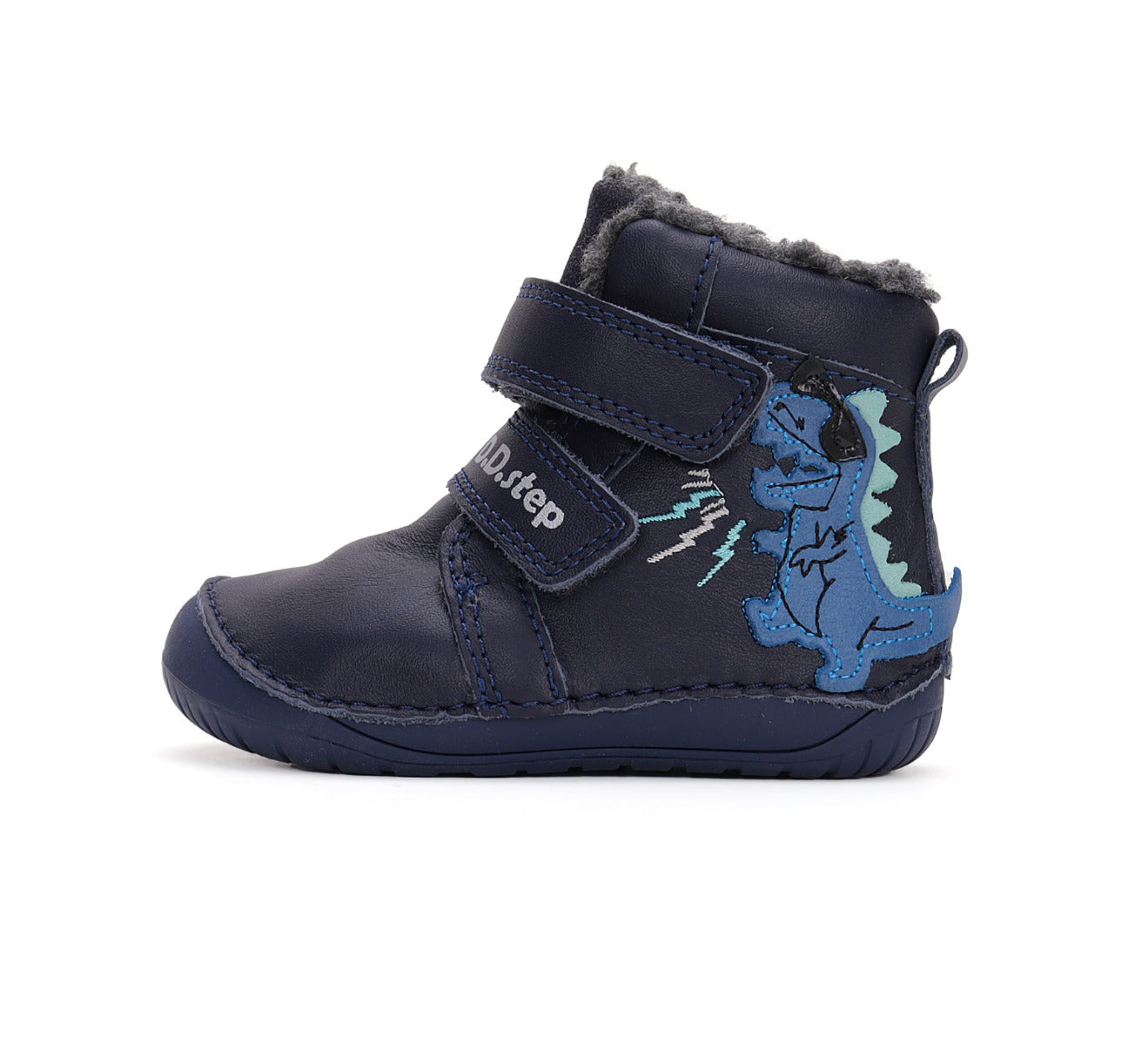 D.D.Step ghete baieti Barefoot imblanite 20-25 Royal Blue cu dino Imagine secundară a produsului