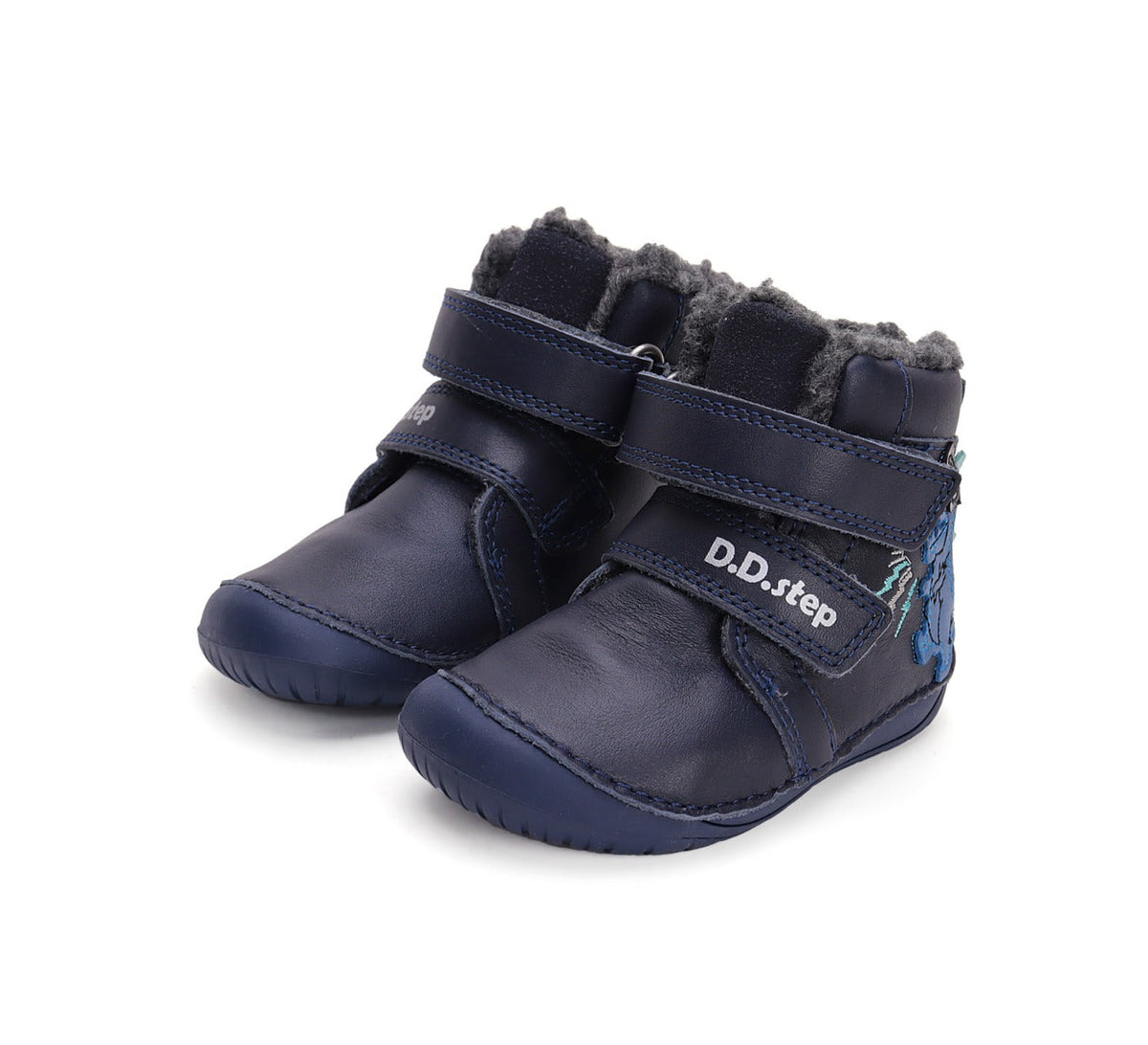 D.D.Step ghete baieti Barefoot imblanite 20-25 Royal Blue cu dino Imagine principală a produsului