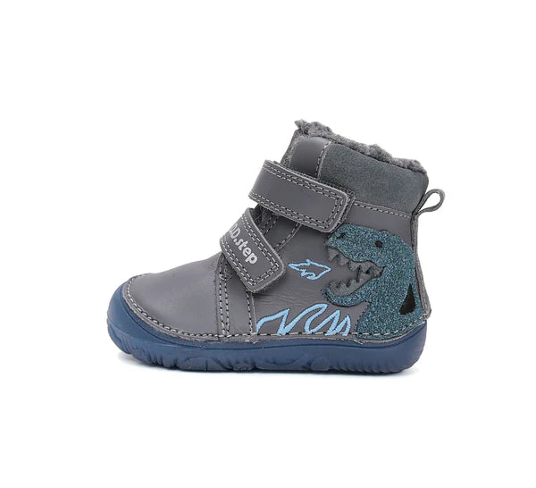 D.D.Step ghete baieti Barefoot imblanite cu talpa fluorescenta 20-25 Dark Grey cu dino Imagine secundară a produsului