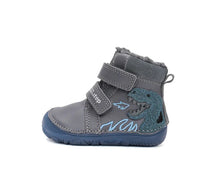 D.D.Step ghete baieti Barefoot imblanite cu talpa fluorescenta 20-25 Dark Grey cu dino