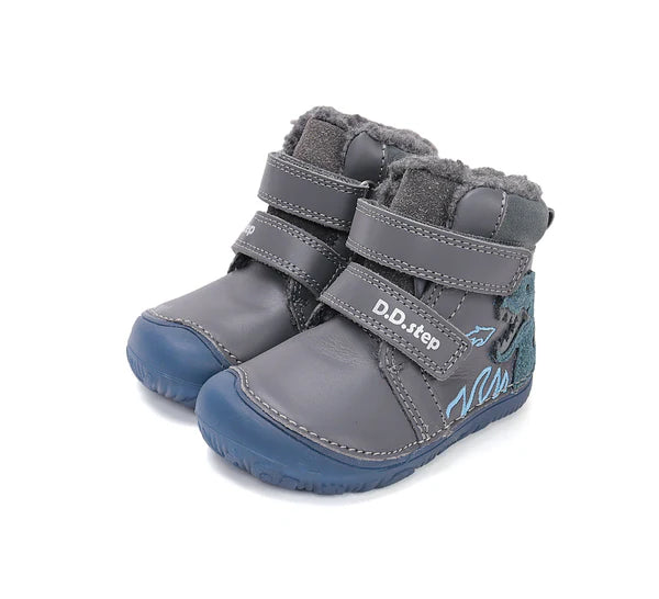 D.D.Step ghete baieti Barefoot imblanite cu talpa fluorescenta 20-25 Dark Grey cu dino Imagine principală a produsului
