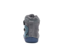 D.D.Step ghete baieti Barefoot imblanite cu talpa fluorescenta 20-25 Dark Grey cu dino