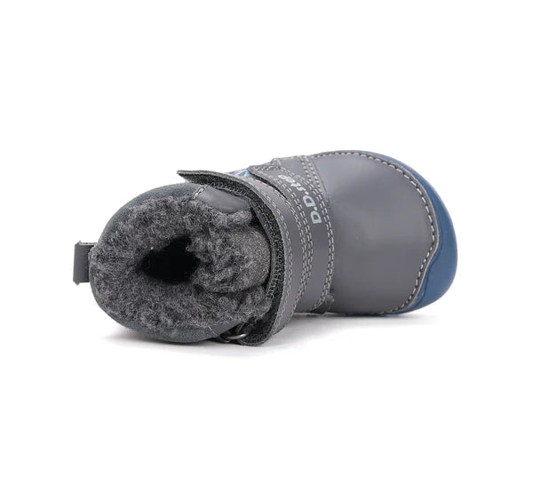D.D.Step ghete baieti Barefoot imblanite cu talpa fluorescenta 20-25 Dark Grey cu dino