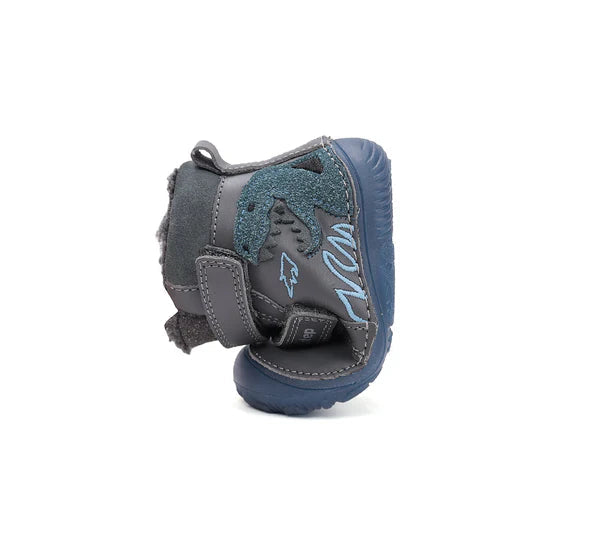 D.D.Step ghete baieti Barefoot imblanite cu talpa fluorescenta 20-25 Dark Grey cu dino