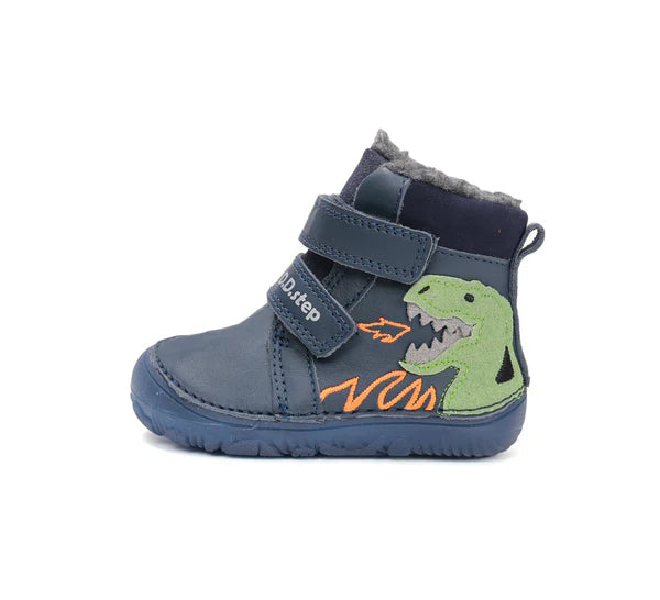 D.D.Step ghete baieti Barefoot imblanite cu talpa fluorescenta 20-25 Royal Blue cu dino Imagine secundară a produsului