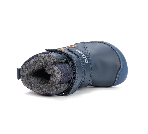 D.D.Step ghete baieti Barefoot imblanite cu talpa fluorescenta 20-25 Royal Blue cu dino