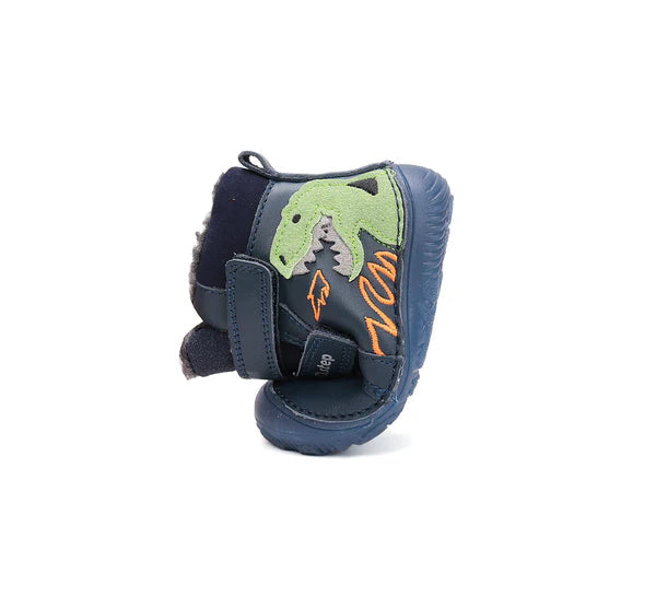 D.D.Step ghete baieti Barefoot imblanite cu talpa fluorescenta 20-25 Royal Blue cu dino