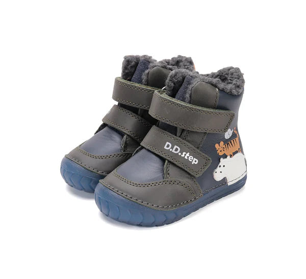 D.D.Step ghete baieti imblanite cu talpa fluorescenta 19-24 Royal Blue Wild Animals