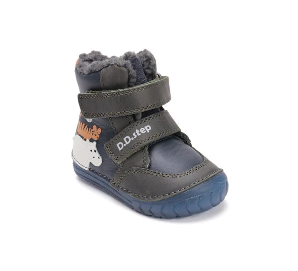 D.D.Step ghete baieti imblanite cu talpa fluorescenta 19-24 Royal Blue Wild Animals
