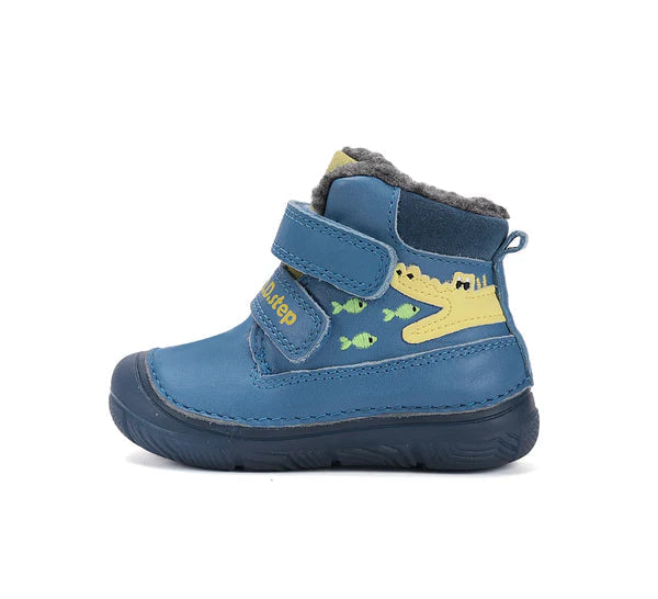 D.D.Step ghete baieti imblanite cu talpa fluorescenta 20-25 Bermuda Blue cu crocodil si pesti Imagine secundară a produsului