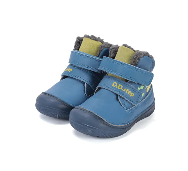 D.D.Step ghete baieti imblanite cu talpa fluorescenta 26-31 Bermuda Blue  cu crocodil si pesti