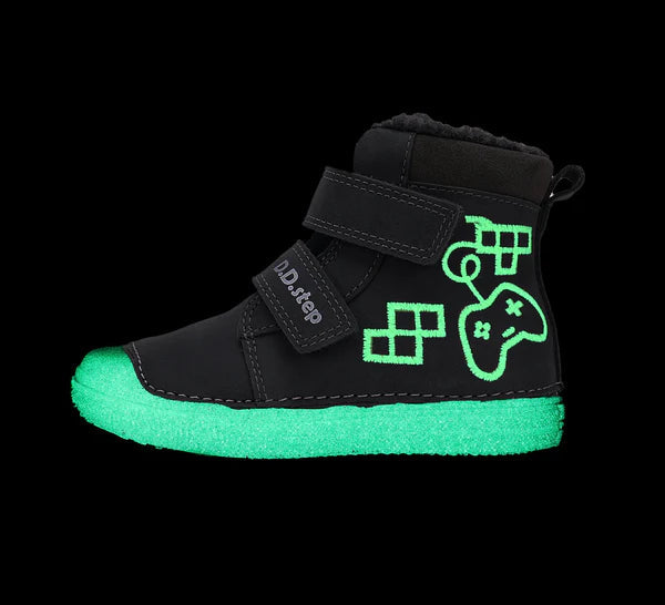 D.D.Step ghete baieti imblanite cu talpa fluorescenta 25-30 Dark grey cu controler