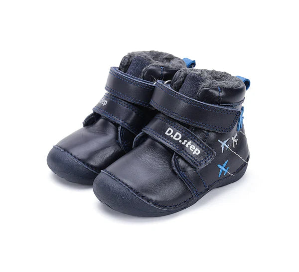 D.D.Step ghete baieti Primii pasi imblanite 18-23 Royal Blue cu avioane Fő kép