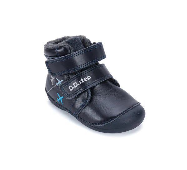 D.D.Step ghete baieti Primii pasi imblanite 18-23 Royal Blue cu avioane