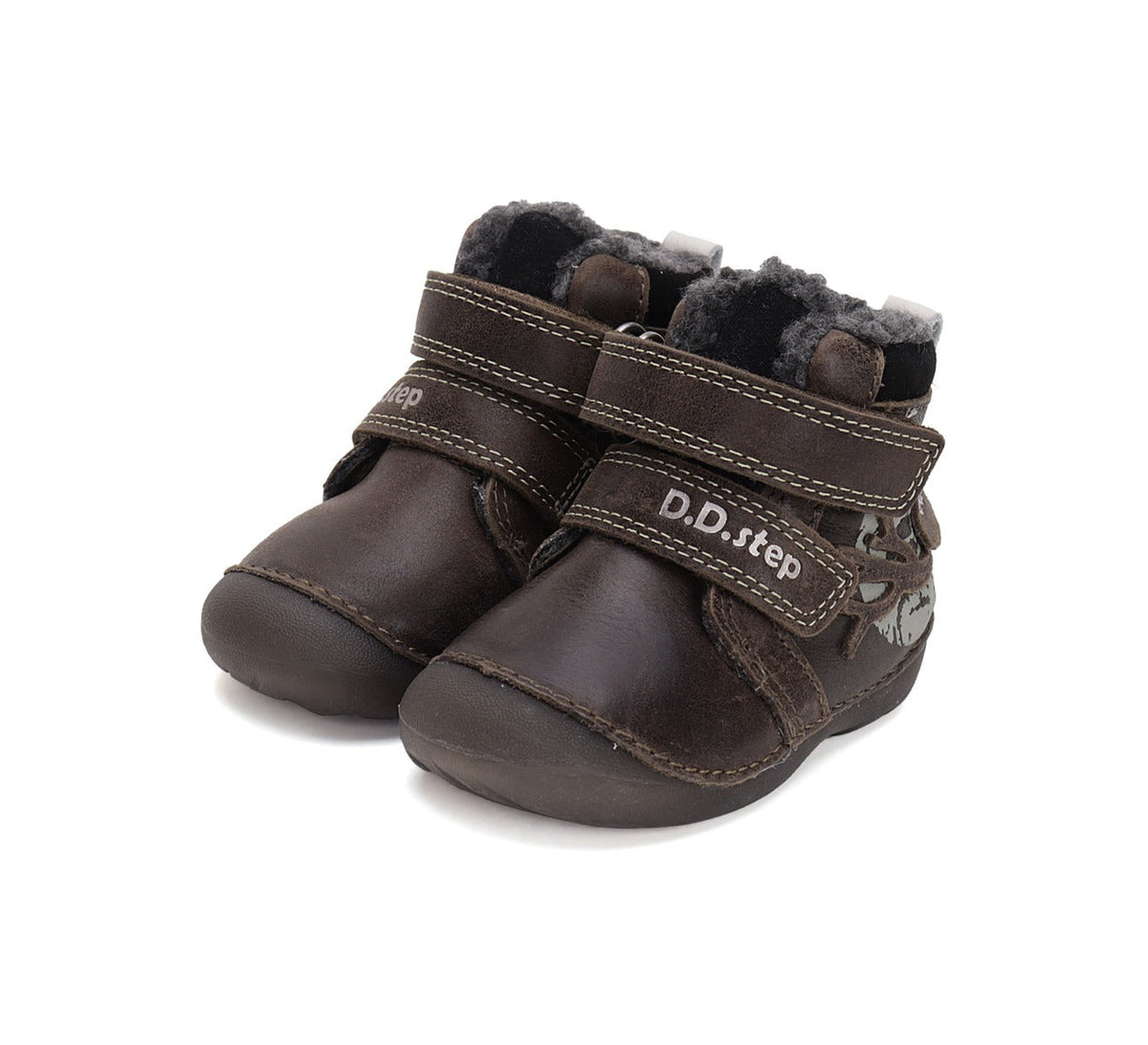 D.D.Step ghete baieti Primii pasi imblanite fluorescenti 19-24 Chocolate cu bufnita