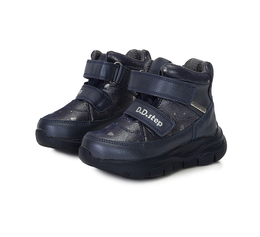 D.D.Step ghete fete Aqua-Tex 24-29 Royal Blue cu inimioare