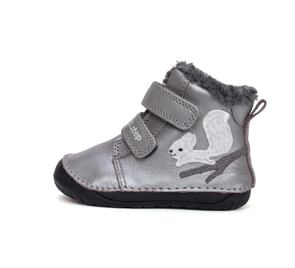 D.D.Step ghete fete Barefoot imblanite 20-25 Dark Grey cu veverita