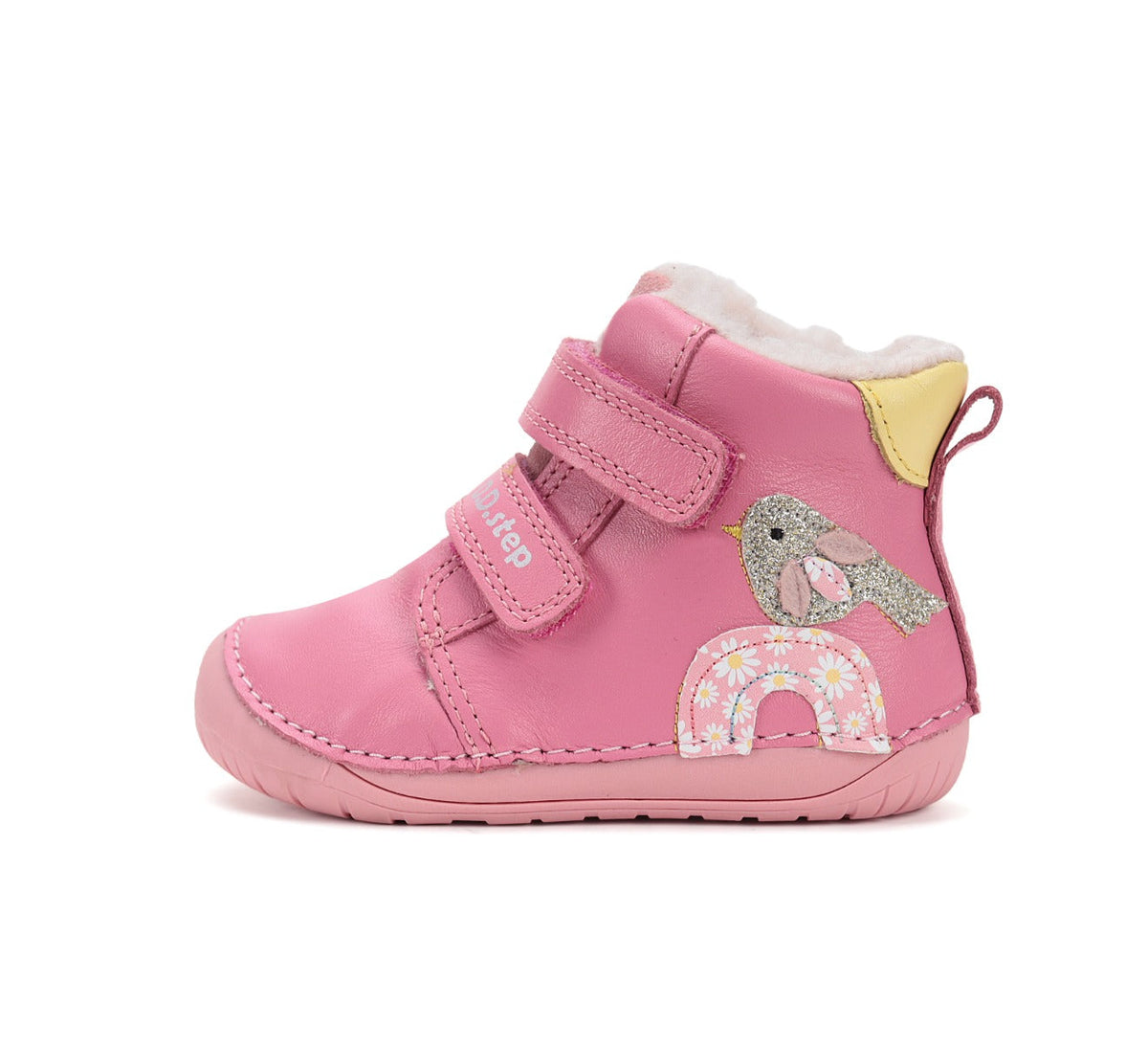 D.D.Step ghete fete Barefoot imblanite 20-25 Pink cu pasare