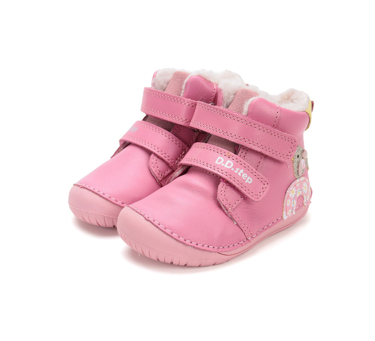 D.D.Step ghete fete Barefoot imblanite 20-25 Pink cu pasare