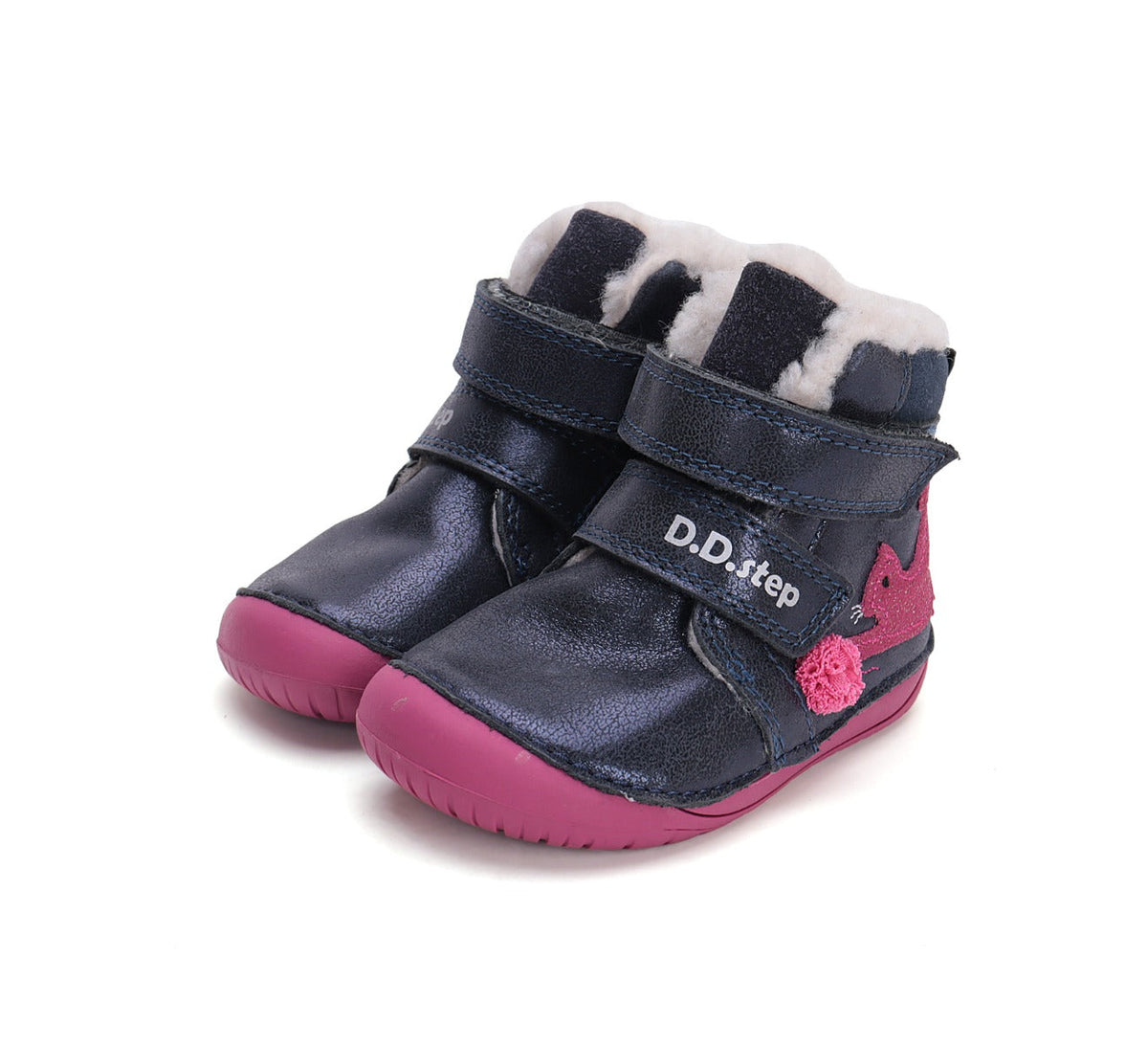 D.D.Step ghete fete Barefoot imblanite 20-25 Royal Blue cu pisica Imagine principală a produsului