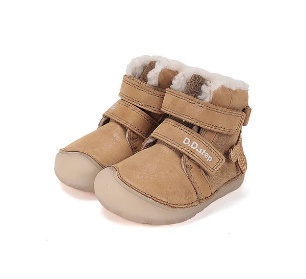 D.D.Step ghete fete Barefoot imblanite cu talpa fluorescenta 20-25 Chocolate