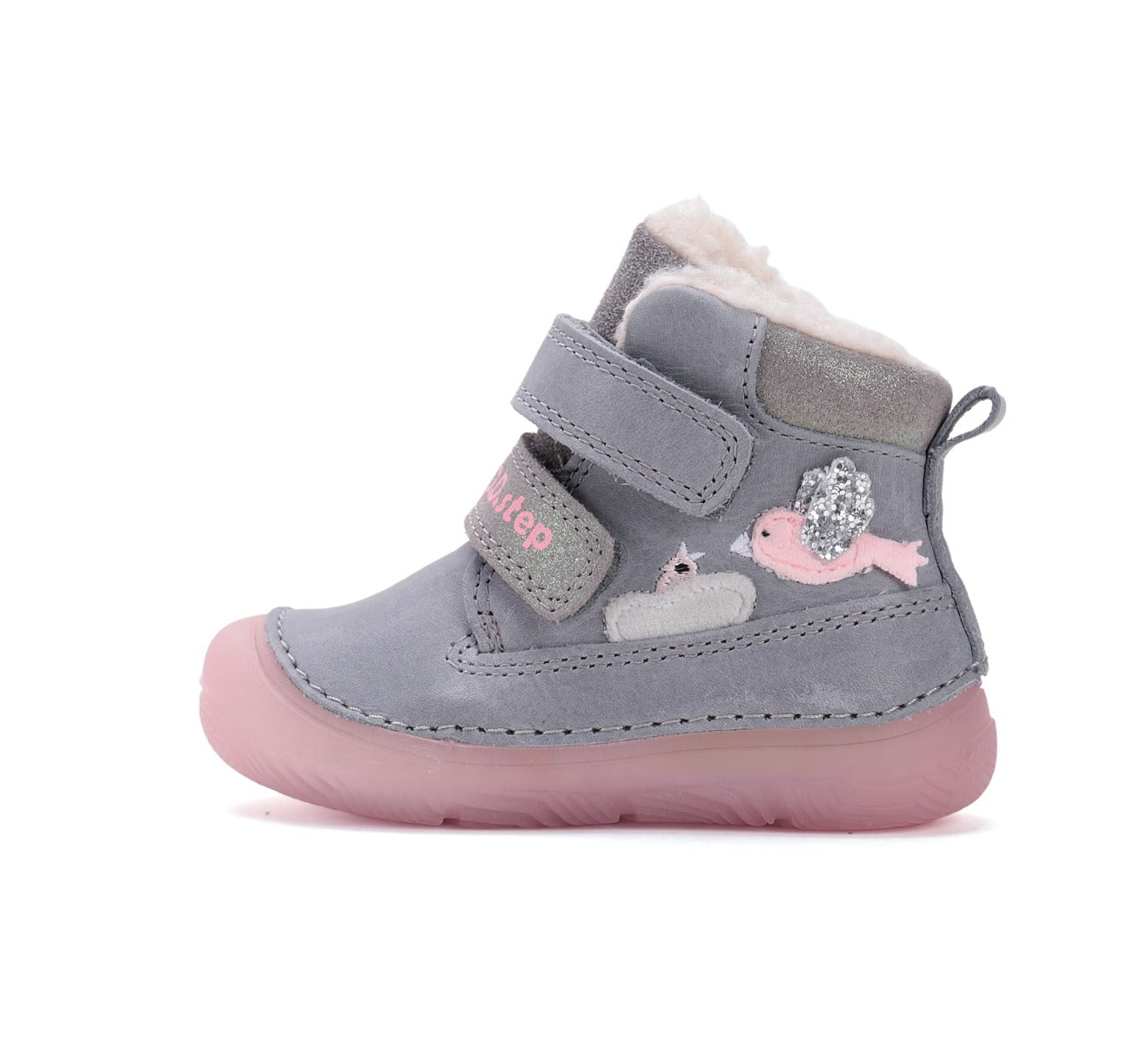 D.D.Step ghete fete imblanite cu talpa fluorescenta 26-31 Grey cu pasarele Imagine secundară a produsului