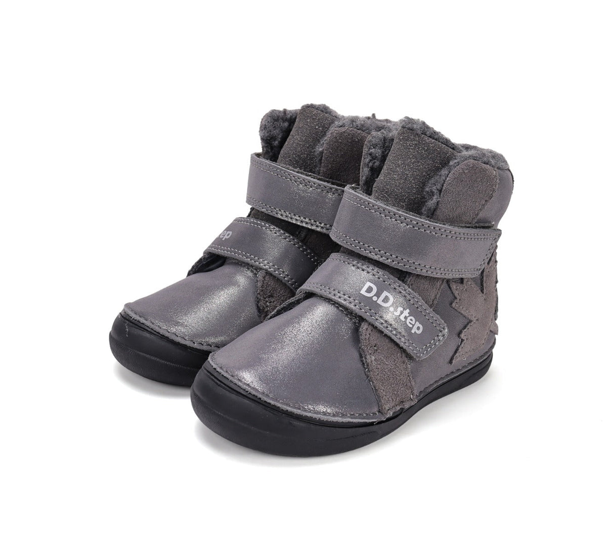 D.D.Step ghete fete imblanite 26-31 Dark Grey cu frunza