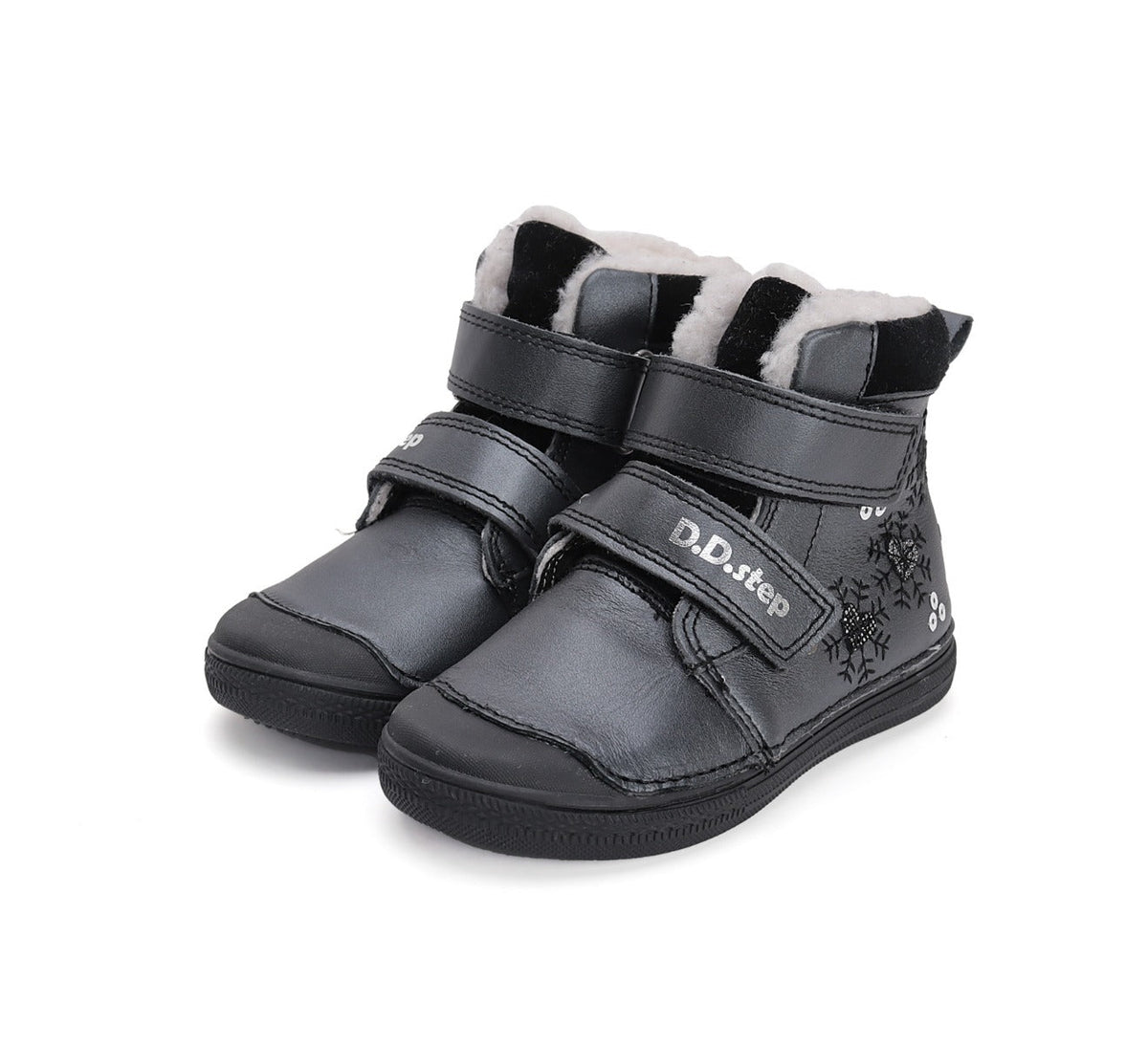 D.D.Step ghete fete imblanite 31-36, Black cu fulgi de zapada Imagine principală a produsului