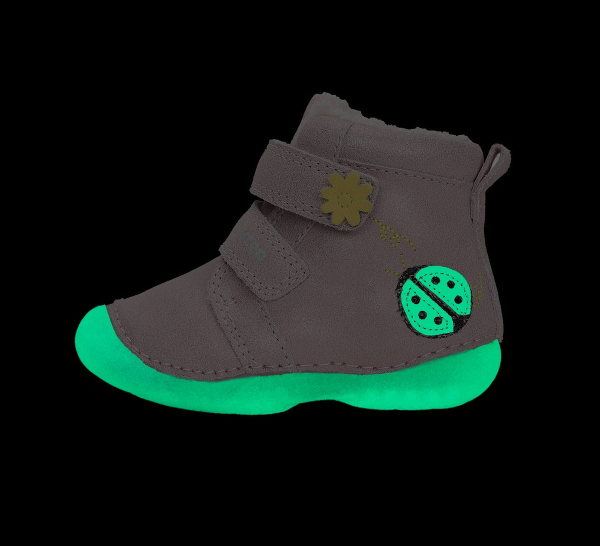 D.D.Step ghete fete Primii pasi imblanite fluorescente 19-24 Mauve cu buburuza
