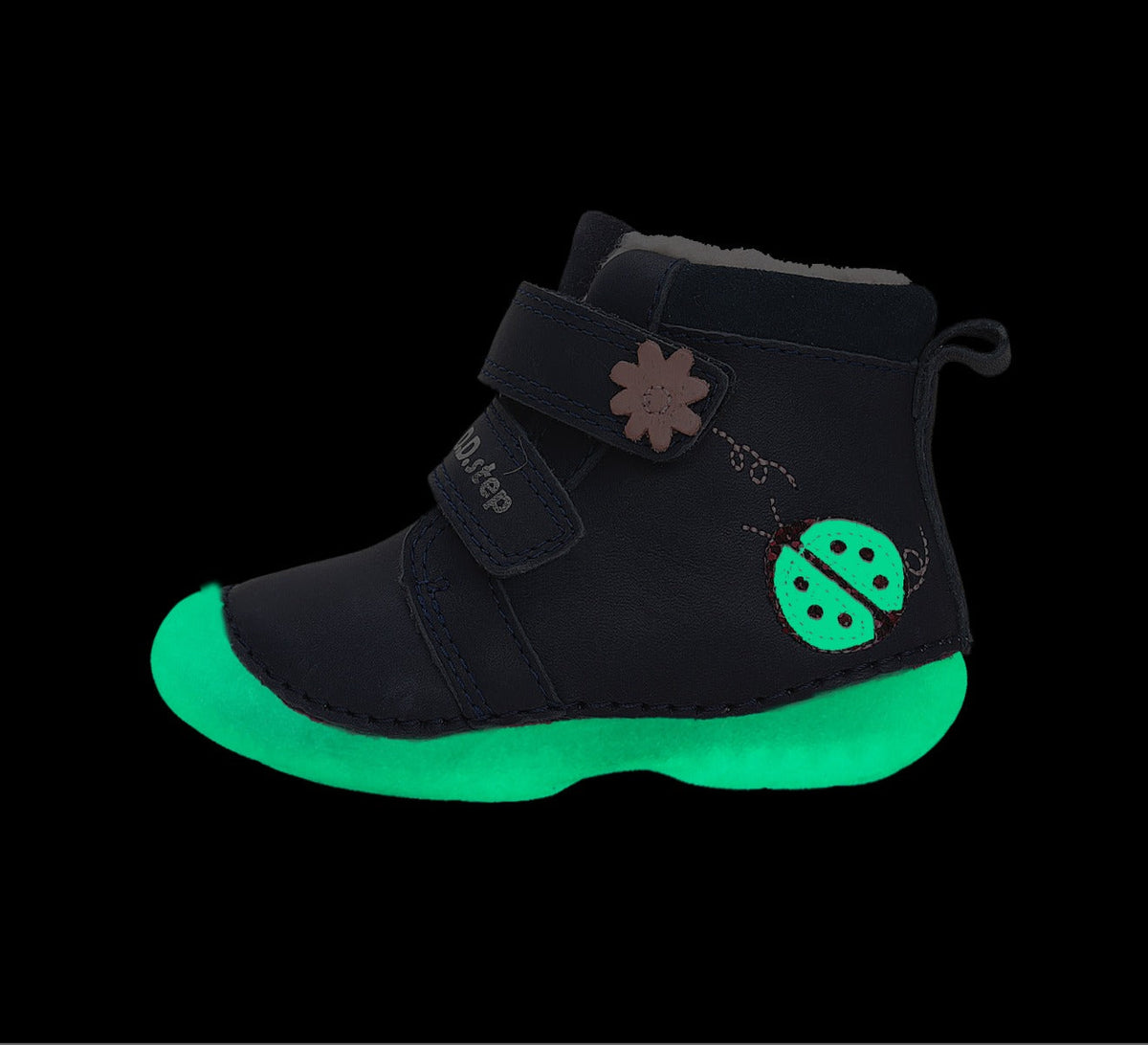 D.D.Step ghete fete Primii pasi imblanite fluorescente 19-24 Royal Blue cu buburuza